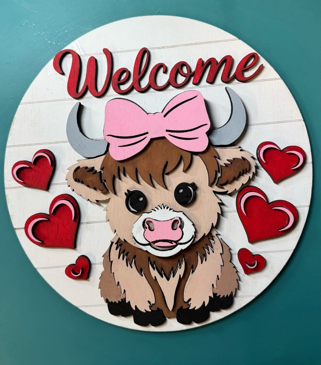 Welcome Layered Highland Cow Shelf Sitter