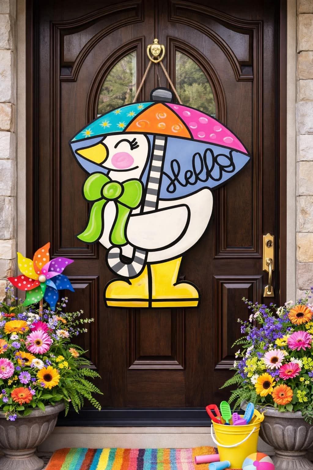 Goose with Colorful Umbrella