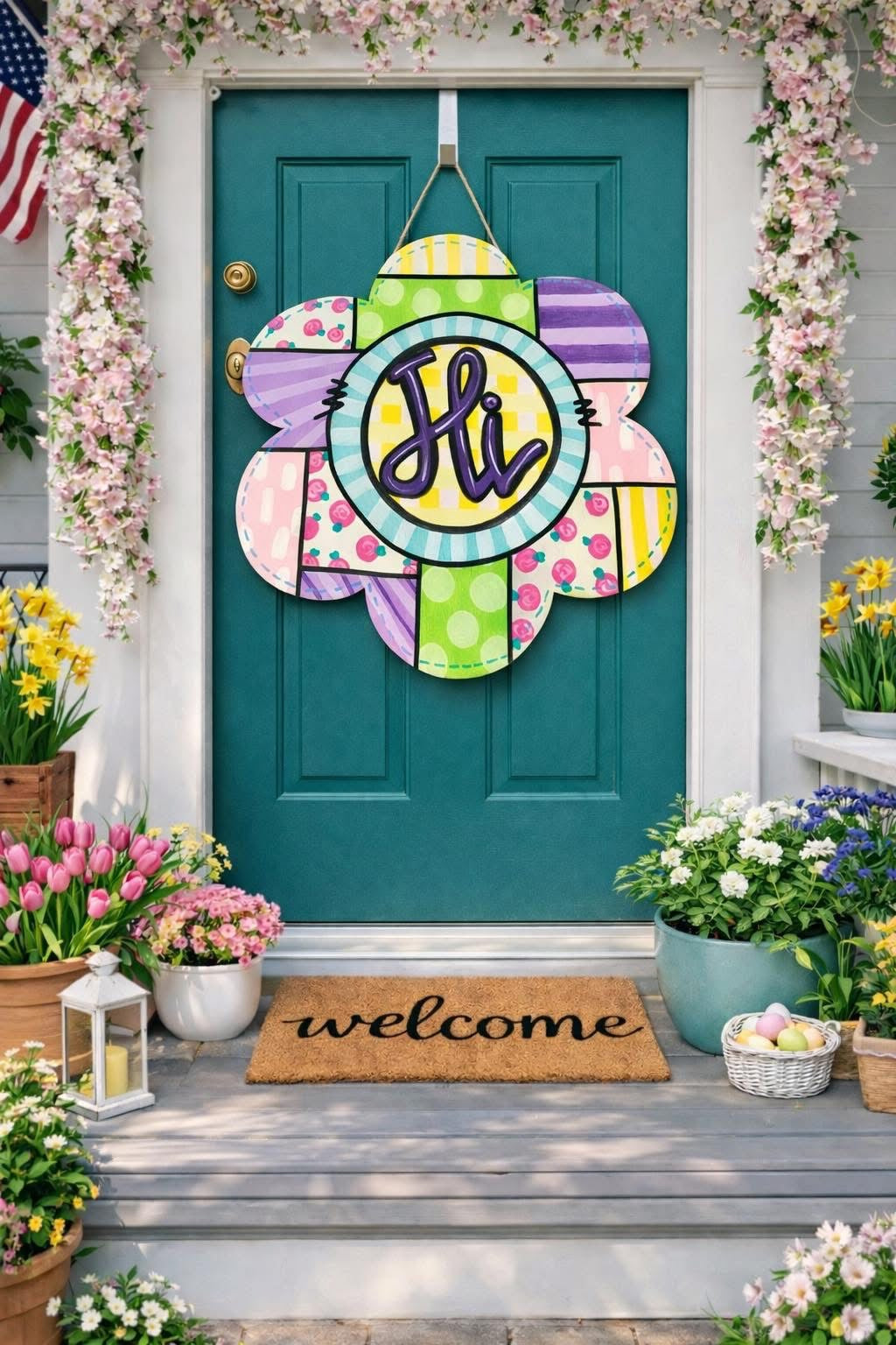 Patchwork Flower Greeting Sign