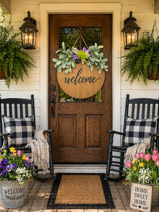 Rustic Farmhouse Round Wood Welcome Sign